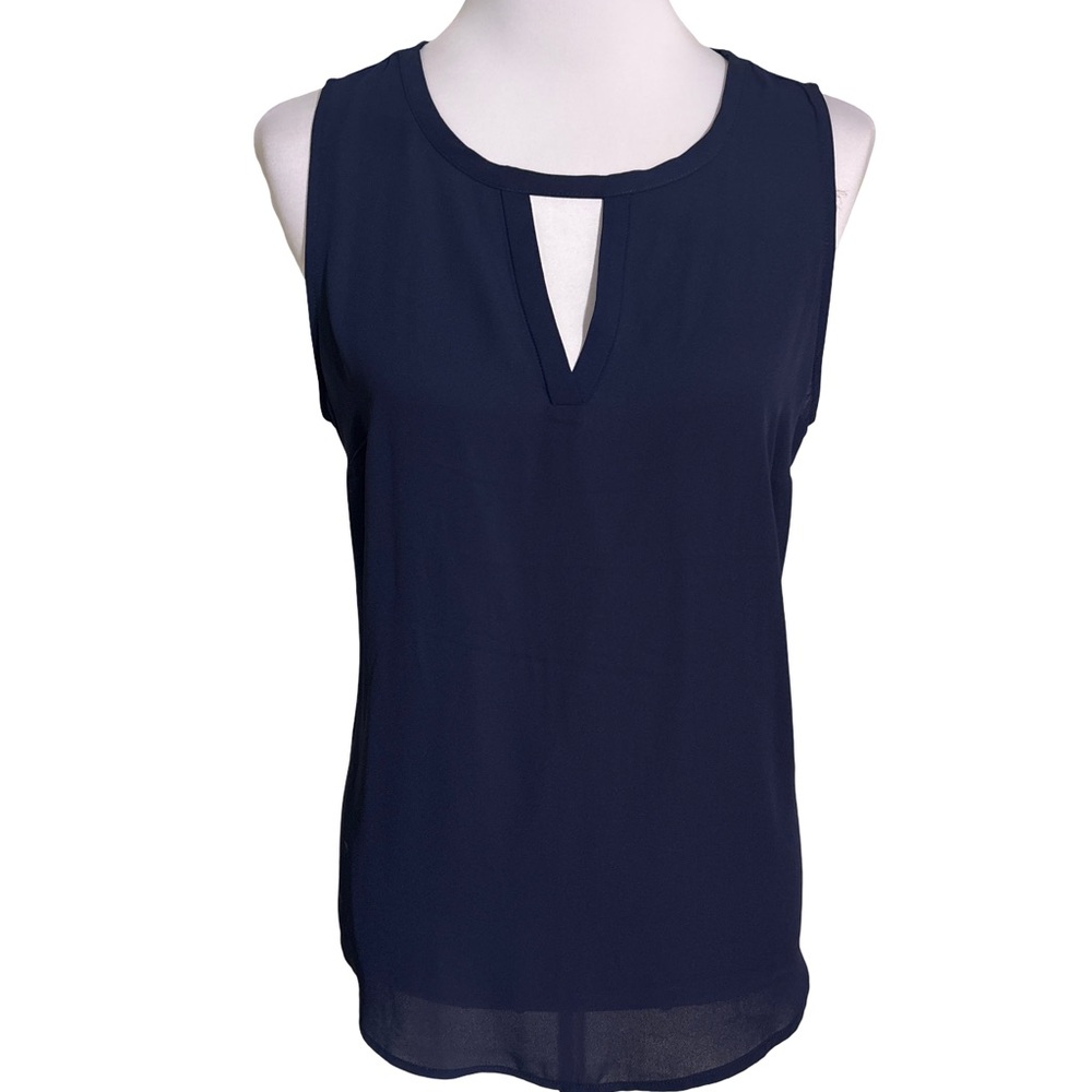 New York & Company Navy Keyhole Blouse
